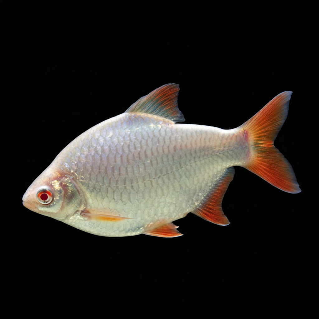Healthy Albino Tinfoil Barb (Barbonymus schwanenfeldii) photographed at Nero Labs