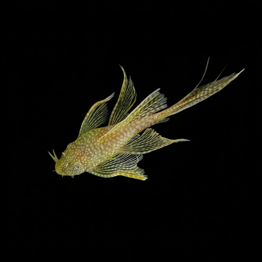 Healthy Albino Veiltail Bristlenose Pleco (Ancistrus sp.) photographed at Nero Labs