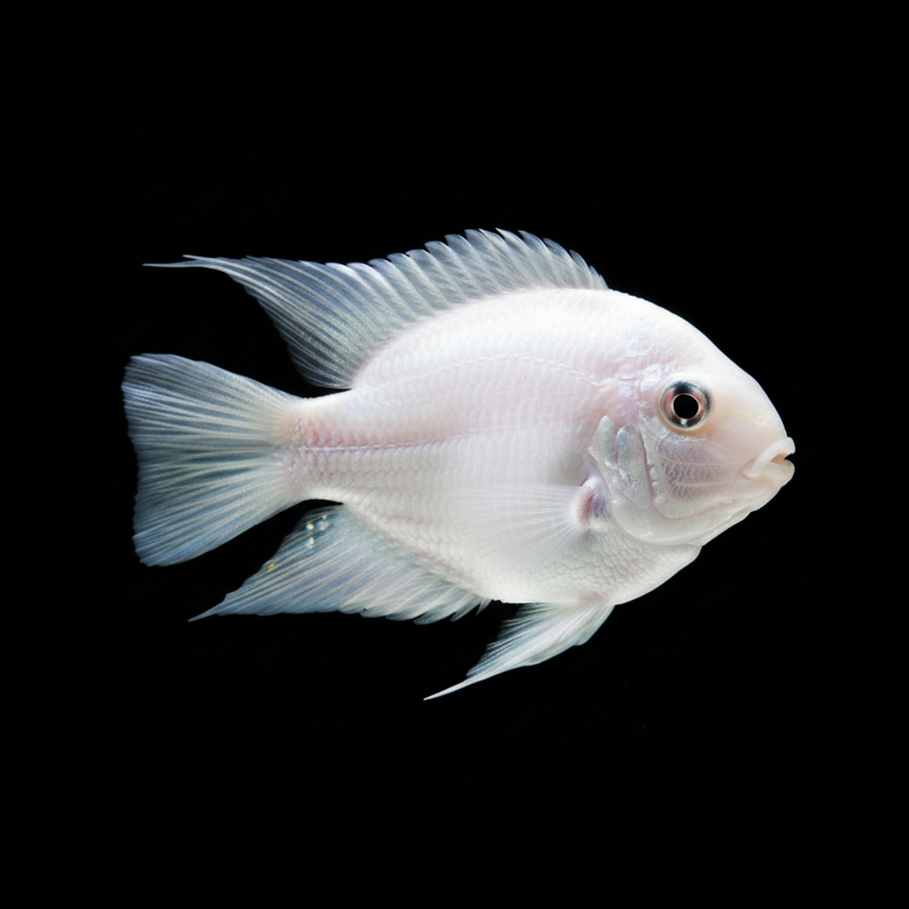 Healthy Platinum Polar Parrot Cichlid photographed at Nero Labs
